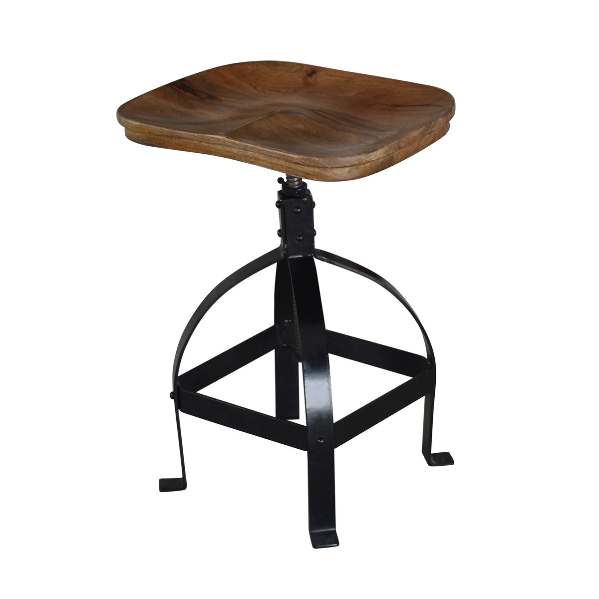 Solid Wood and Black Metal Swivel Stool K44482