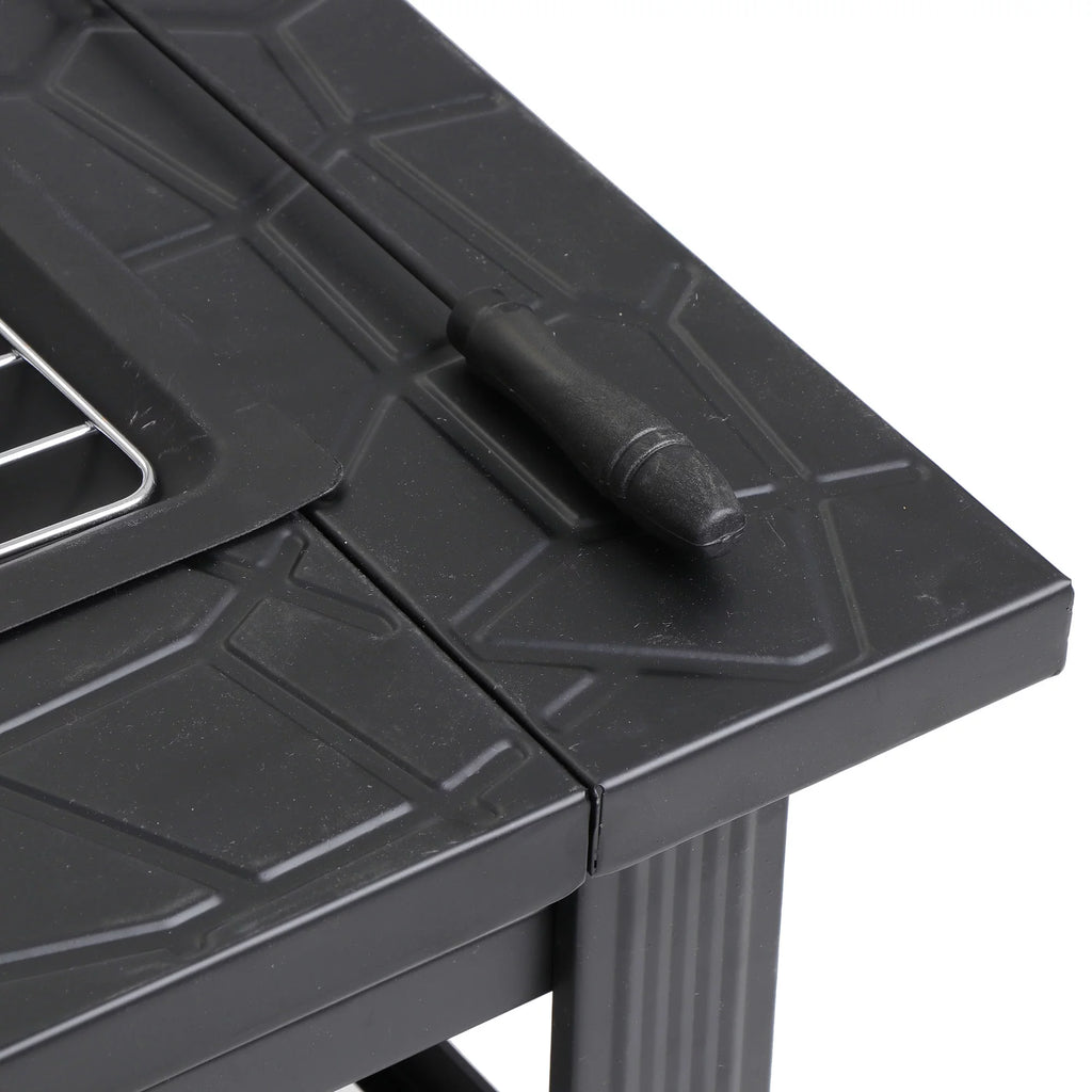 32 Square Wood Black Finish Steel Fire Pit G683431
