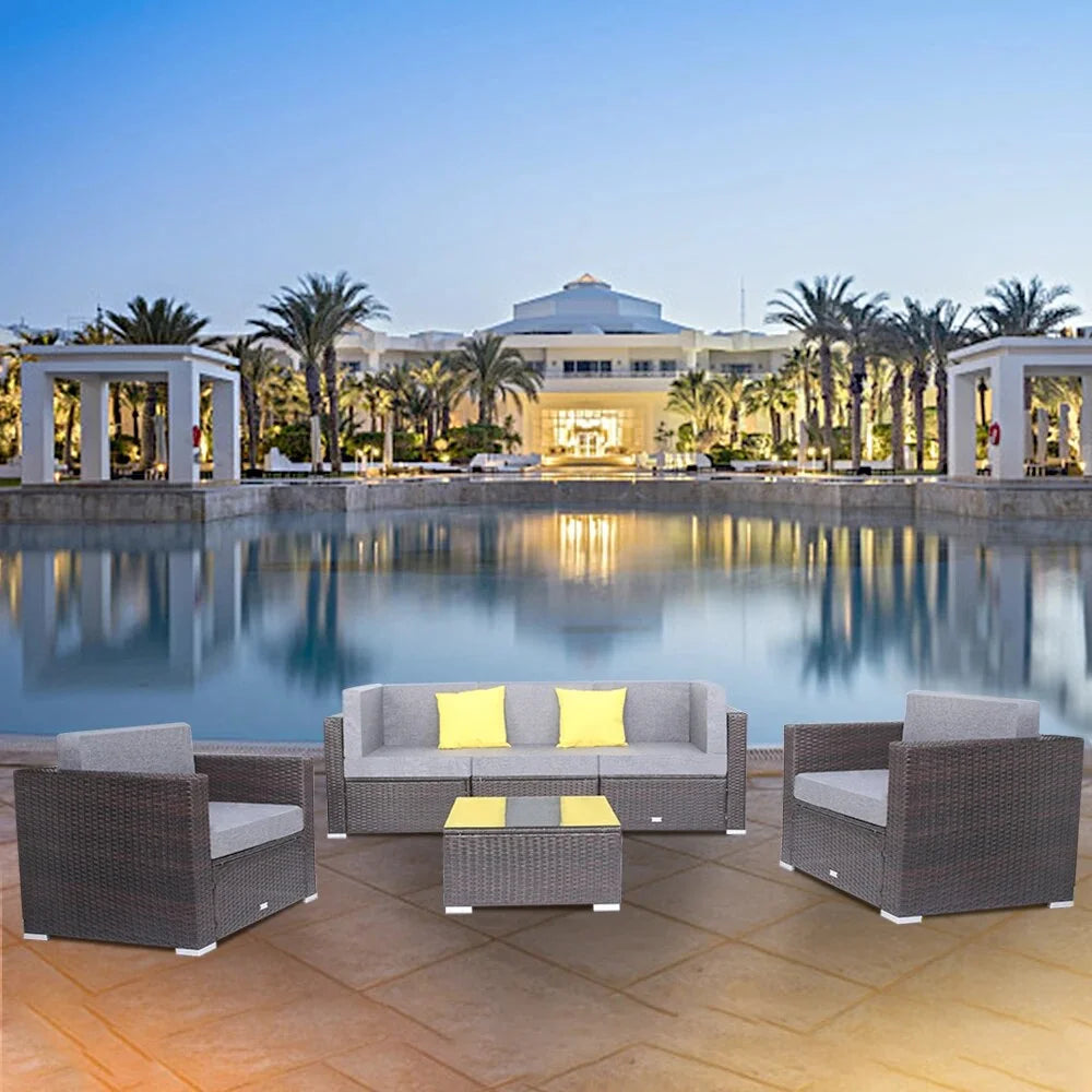 6 Pieces PE Wicker Rattan Corner Sofa Set S462218