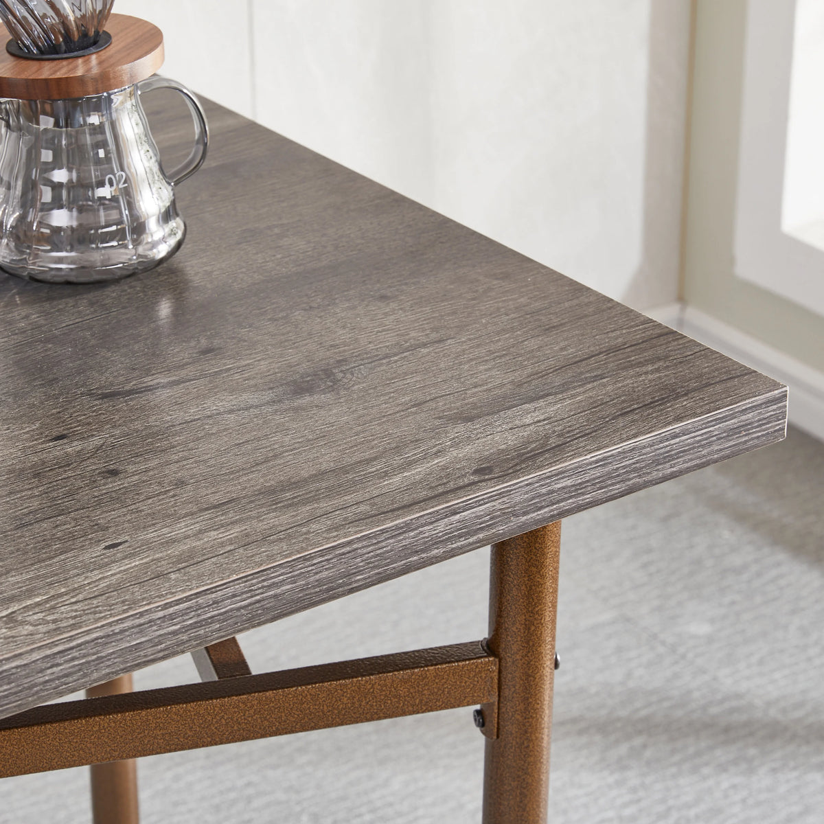 Metal and Wood Square Dining Set for 2 C4193