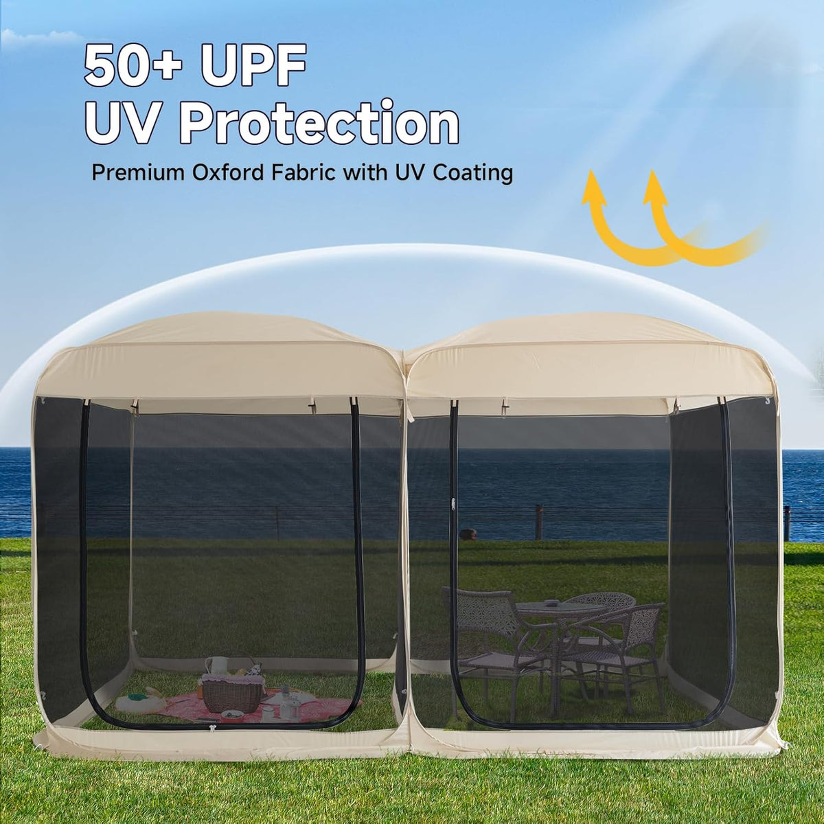 Beige 12' x 7.5' Pop Up Screen Tent Gazebo with Mesh Mosquito Netting N3500