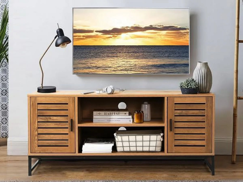 Mid-Century TV Console up to 55 Inch with Slatted Wood Doors N633693