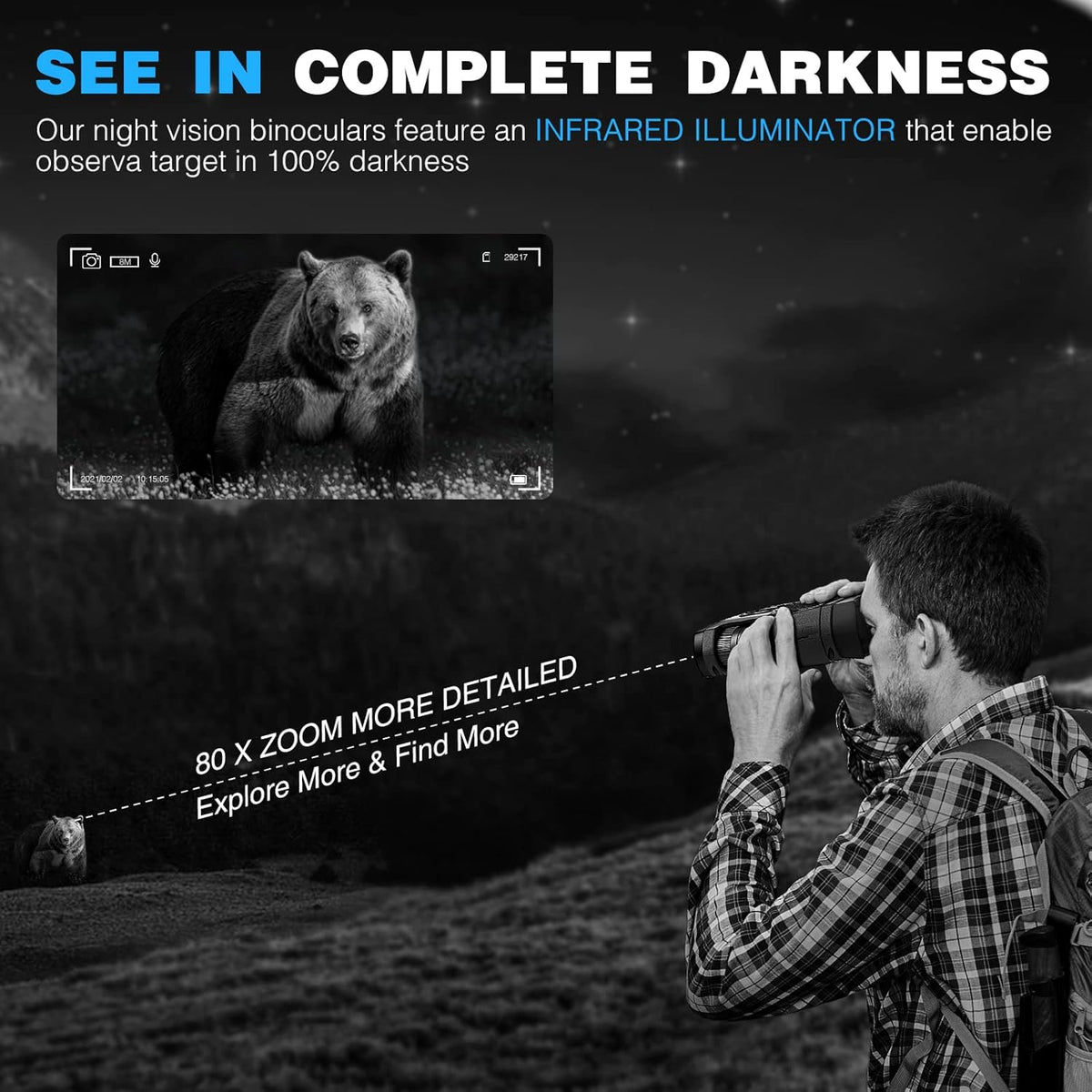 Night Vision Goggles Infrared Digital Binoculars 10x Optical Zoom 3.2” Widescreen L3742