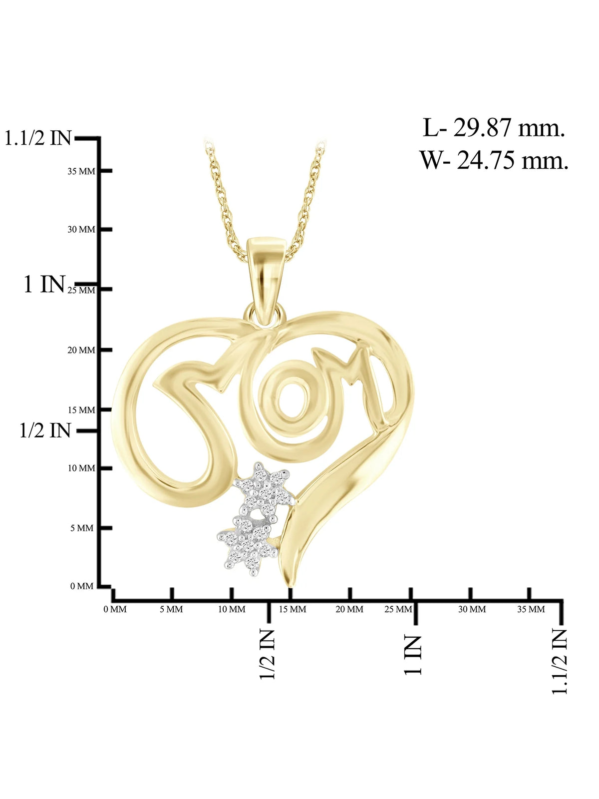 14K Gold Plated Silver Mother Daughter Necklace with White Diamonds C462