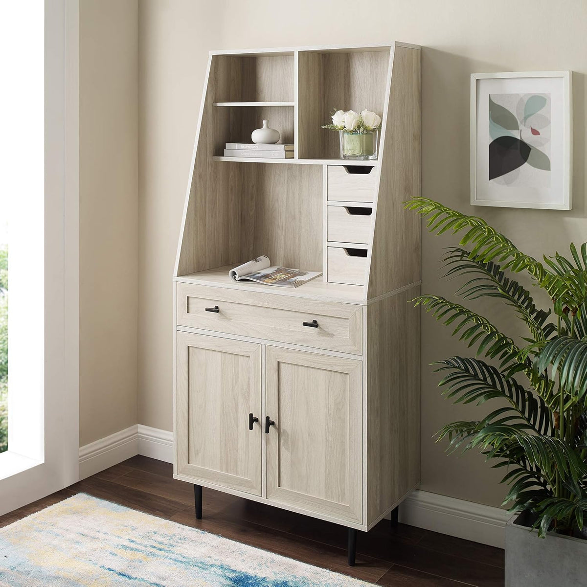 64 Inch Dark Walnut Wood Secretary Hutch Desk E918396