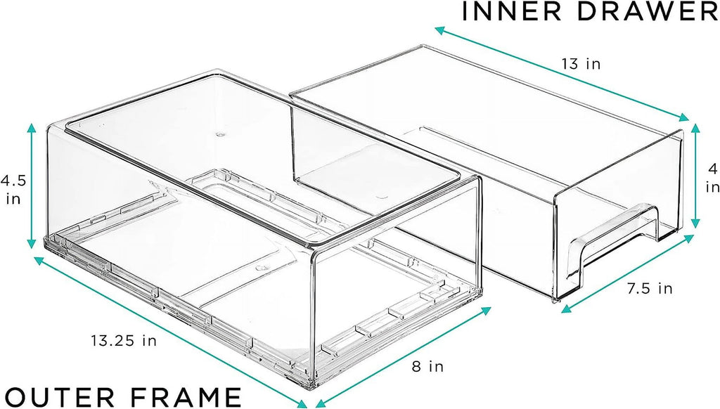 Clear Stackable Fridge Drawer Bins, 2 Pack Medium G54632