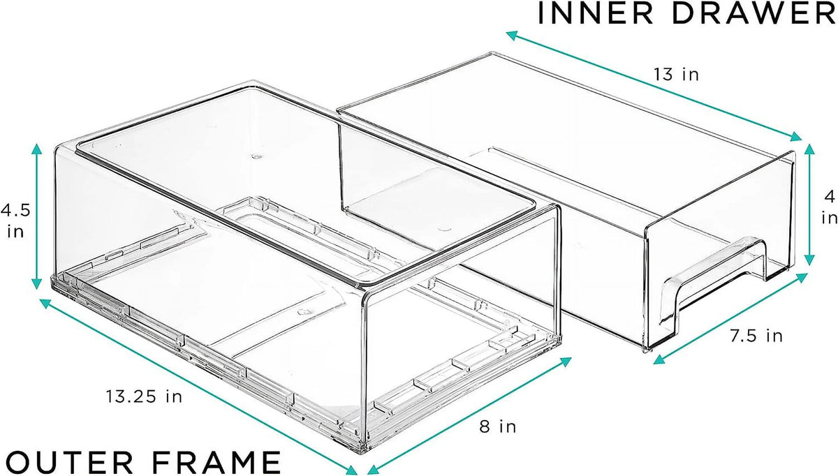 Clear Stackable Fridge Drawer Bins, 2 Pack Medium G54632