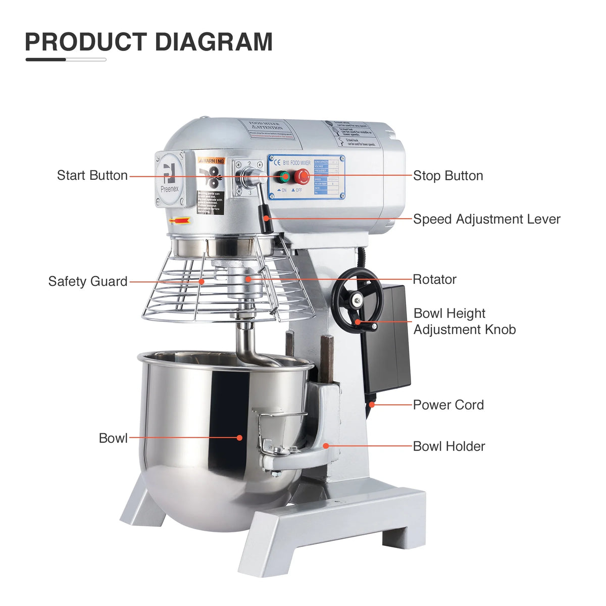 10Qt 600W Commercial Stand Mixer with 3 Attachment W156703