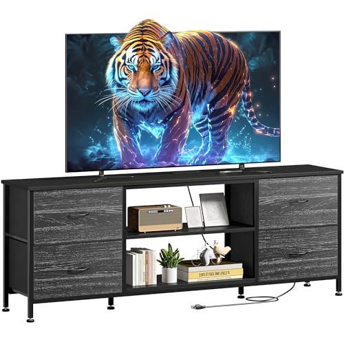 Black Wood Veins TV Stand with 4 Fabric Drawers Q791006