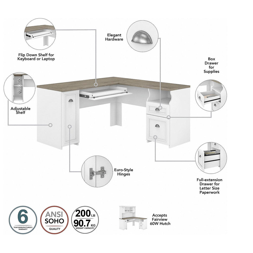 Gray L Shaped Desk with Storage Cabinet and File Drawer D376596