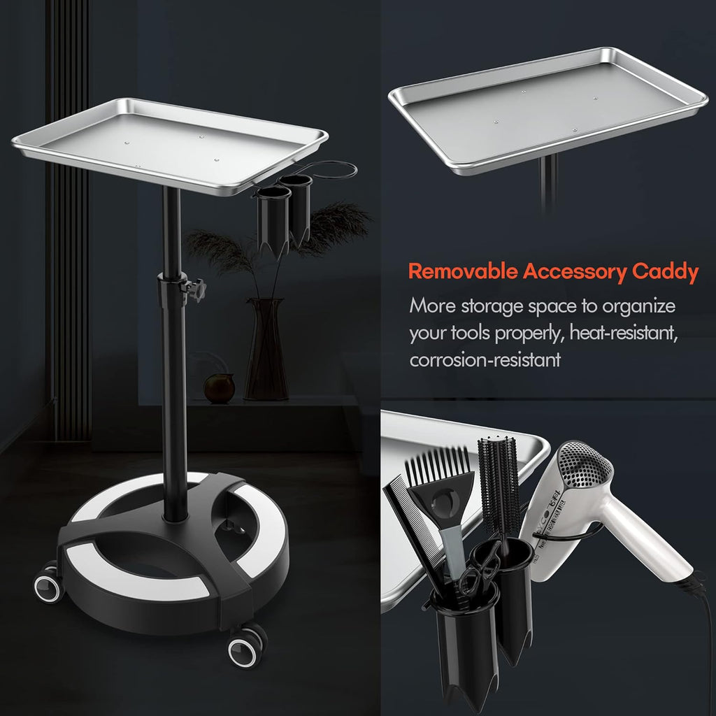 Adjustable Height Aluminum Salon Tray Cart with Accessory Caddy L954809