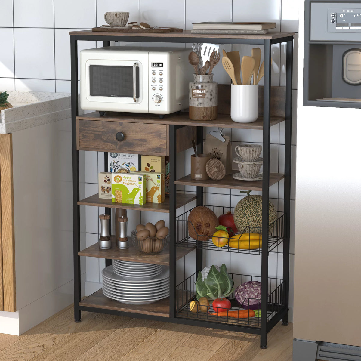 5-Tier Kitchen Bakers Rack with Storage E1526