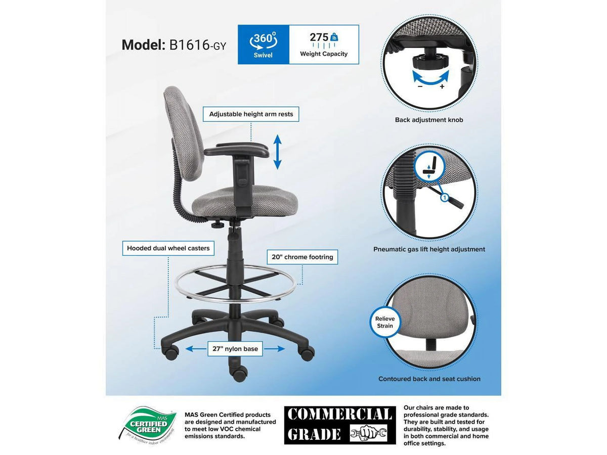Gray Fabric Drafting Stool with Arms I991660