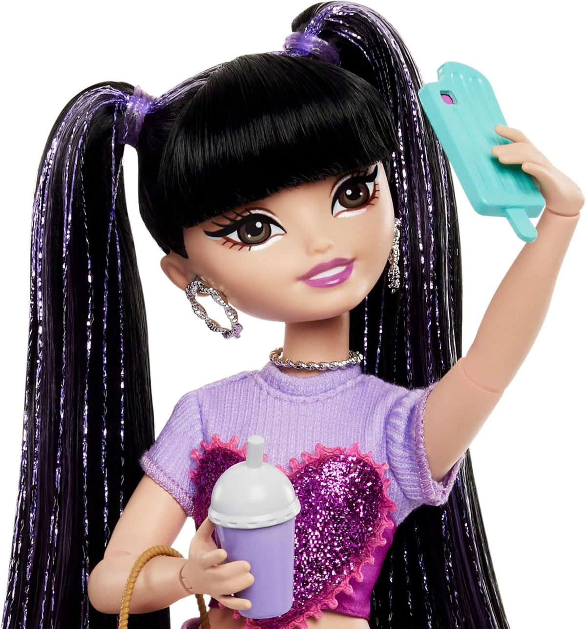 Renee Posable Fashion Doll with Long Black Hair, 11 Pieces I605997