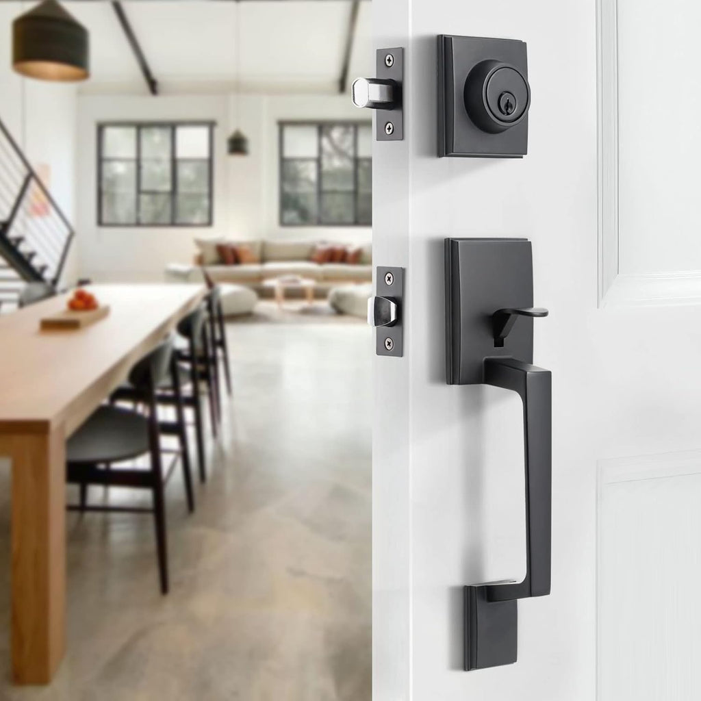 Satin Nickel Front Door Handle Set with Lock and Deadbolt, Pack of 2 T997