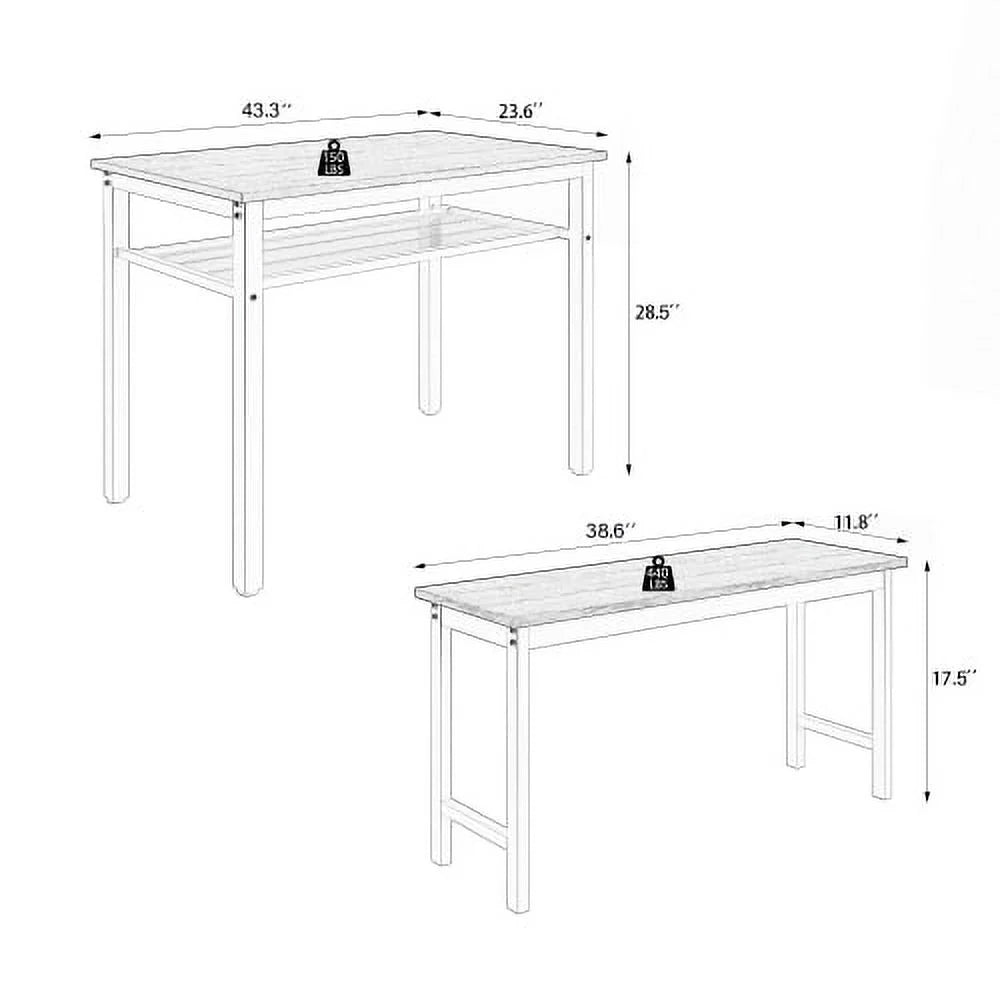 3 Pieces Farmhouse Kitchen Table Set with Two Benches Z4618