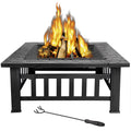 32 Square Wood Black Finish Steel Fire Pit G683431
