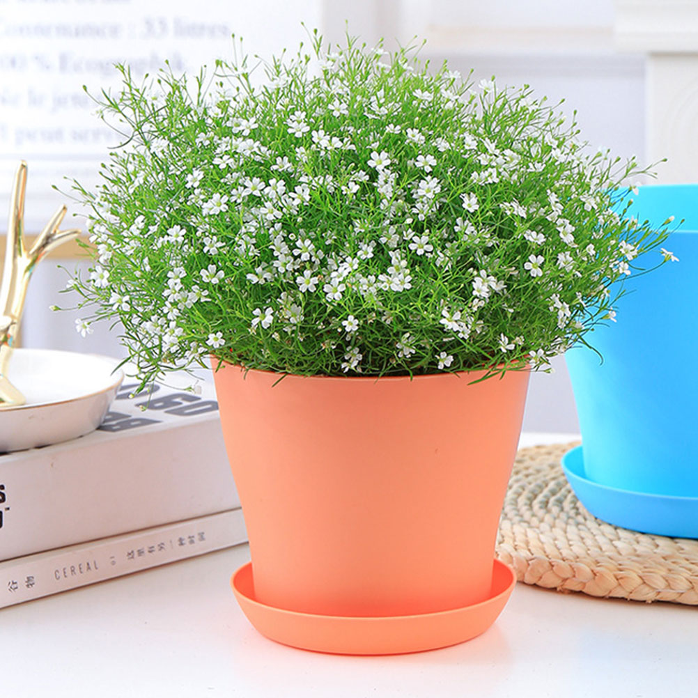 8pcs Plastic Round Flower Pot with Tray G48590