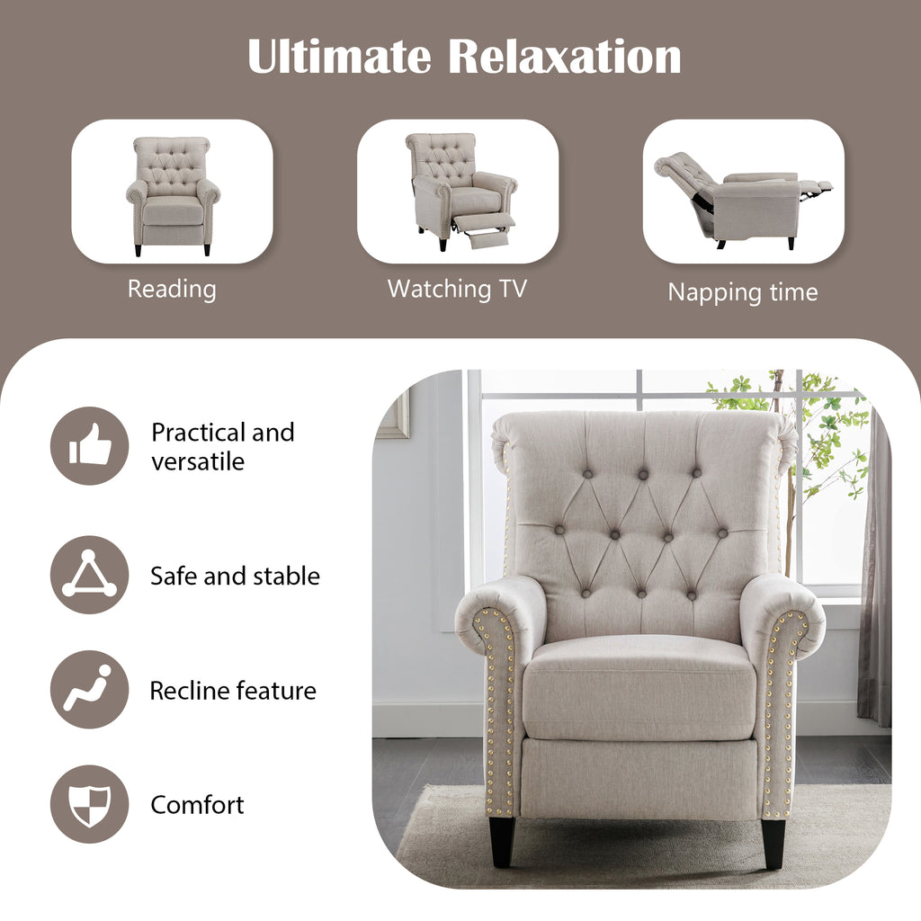 Tan Linen Tufted Recliner Single Sofa W501