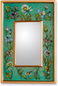 Emerald Fields' Floral Reverse Painted Glass Wood Framed Rectangular Wall Mirror A92488