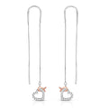 1/5 Cttw Diamond Pink Ribbon and Heart Dangle Threader Earrings in Rhodium Plated Sterling Silver W5131