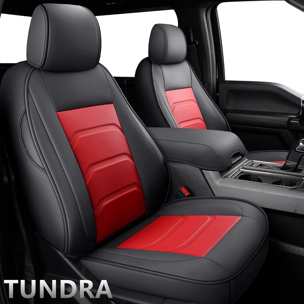 Black & Red Faux Leather Custom Seat Covers Full Set D7116