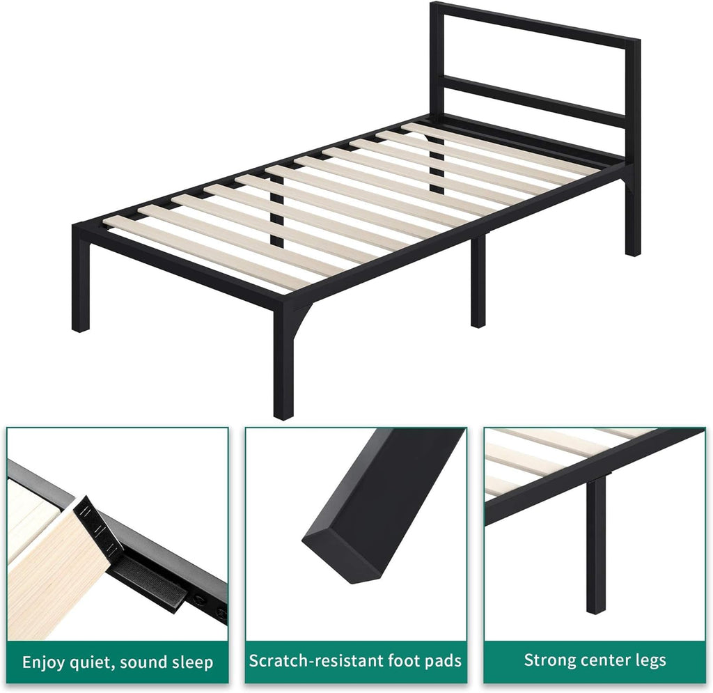Black Twin Size Metal Bed Frame with Headboard W17684