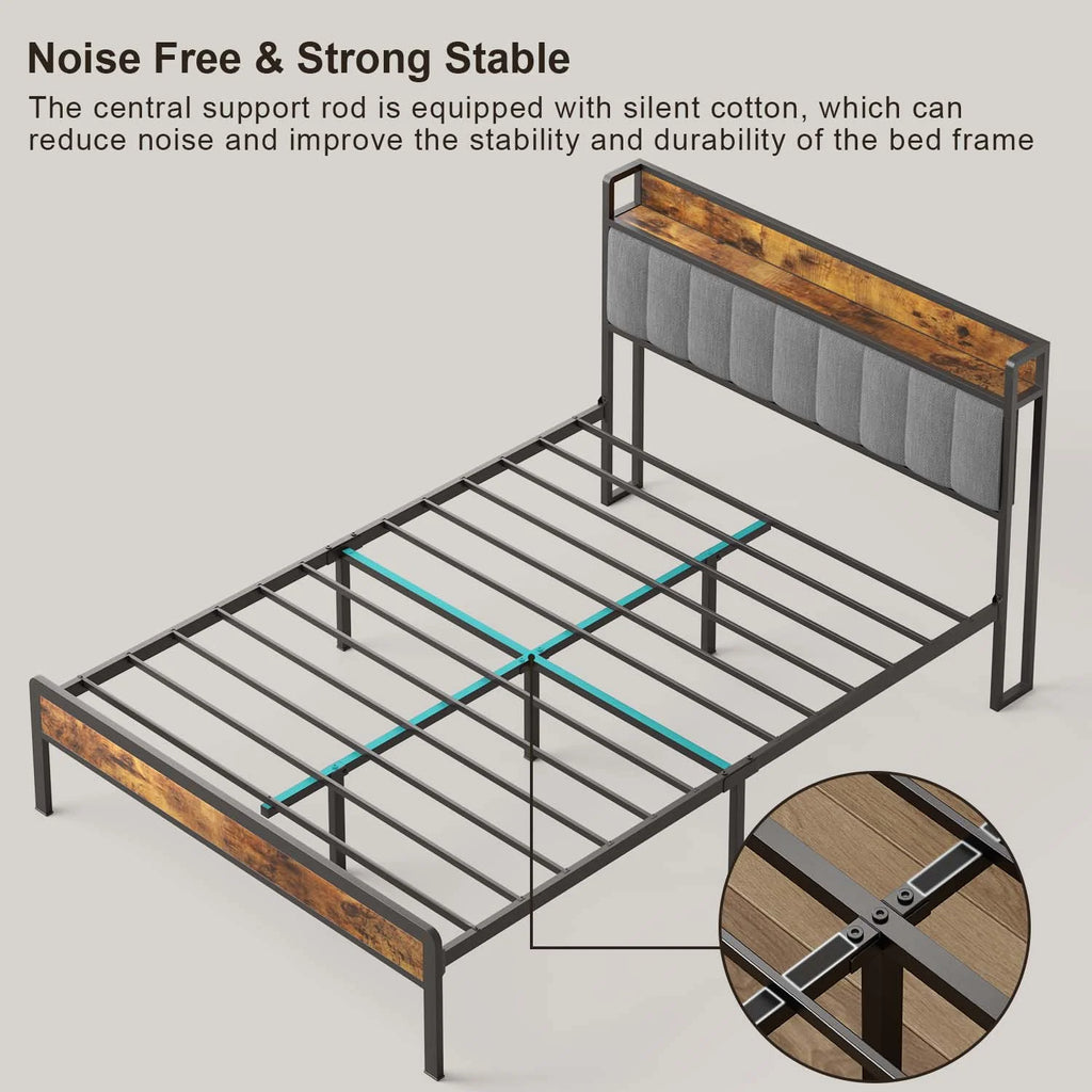 Queen Storage Headboard Metal Platform Bed Frame A265776