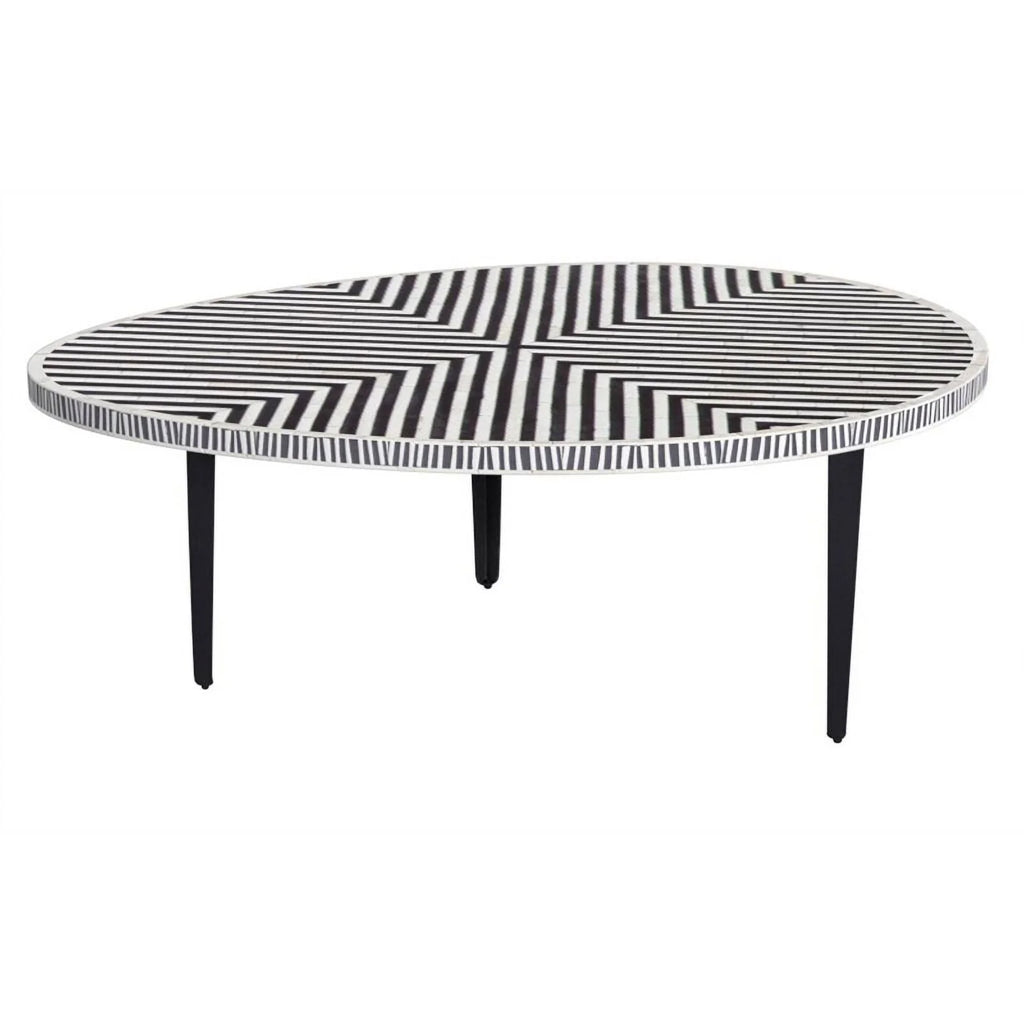 Round Cocktail Table in Black Iron Resin and Bone J976