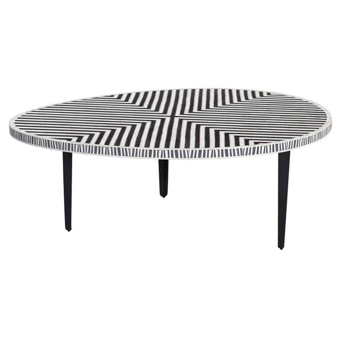 Round Cocktail Table in Black Iron Resin and Bone J976