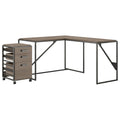 50W L Shaped Industrial Desk with 3 Drawer File Cabinet, Gray T570
