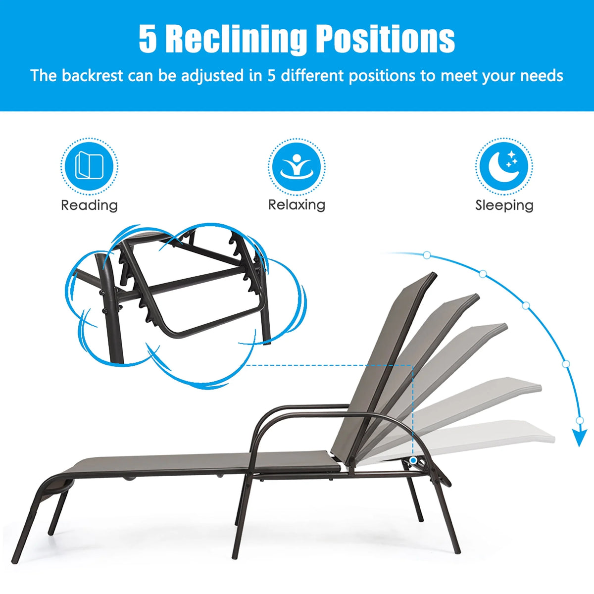 Brown Adjustable Reclining Patio Lounge Chair Q38633