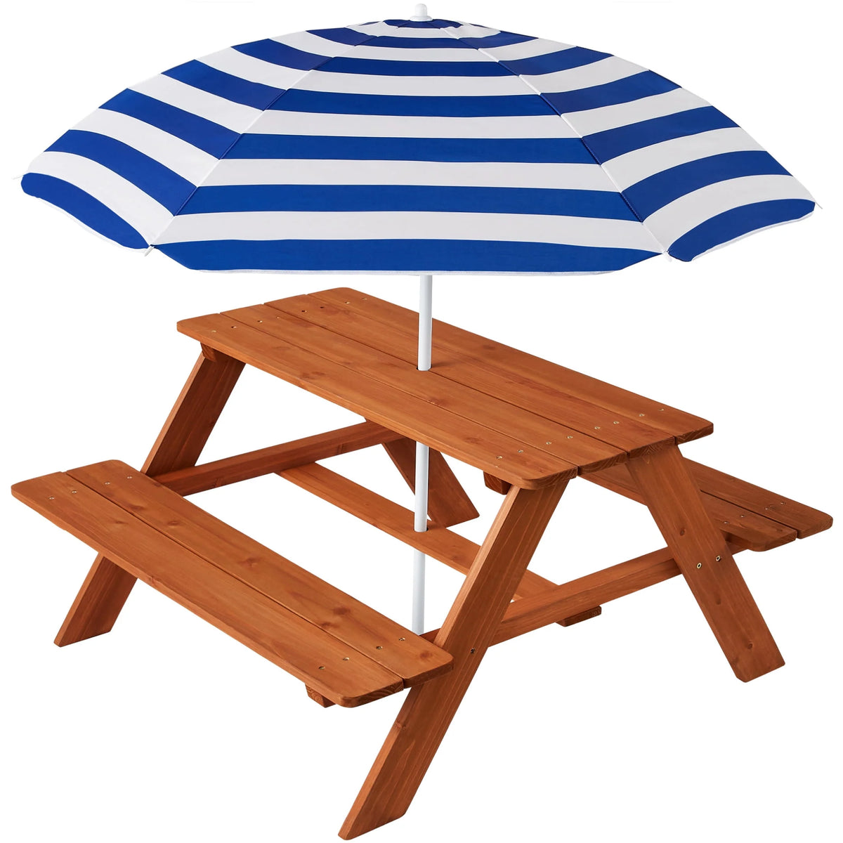 Kids Wooden Picnic Table with Adjustable Umbrella and Built-In Seats E4429