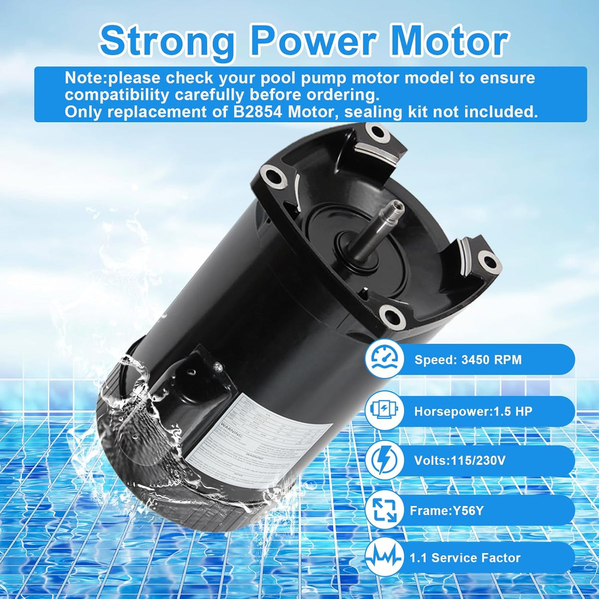 1.5 HP 3450 RPM 56Y Frame Pool Pump Motor P259