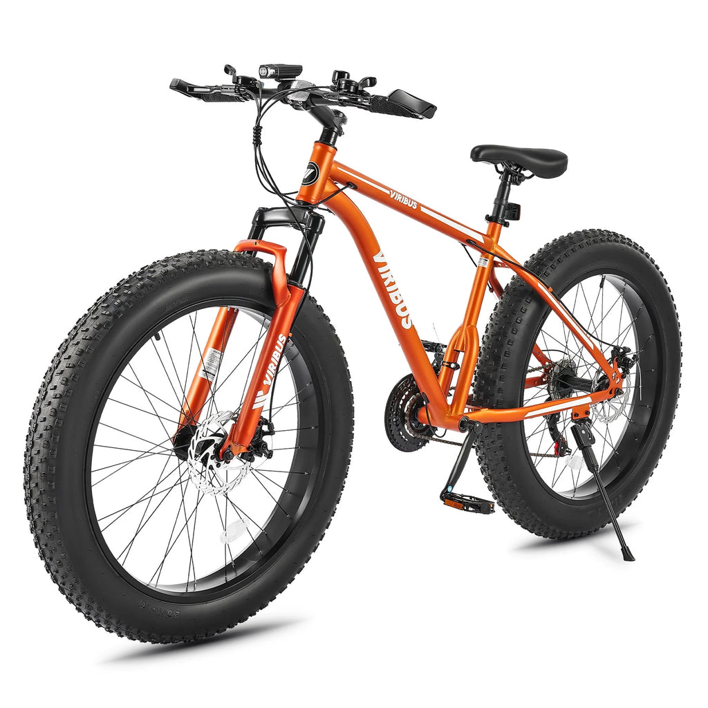 26 Fat Tire Mountain Bike with Front Suspension 21 Speeds Disc Brakes Orange K16950