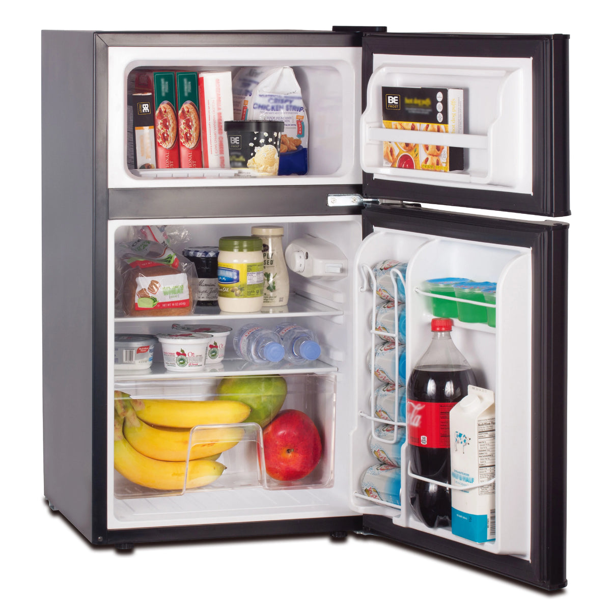 3.2 Cu Ft Two Door Mini Fridge with Freezer, Black B168