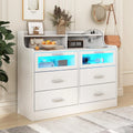 White 6 Drawer Dresser with LED Lights and Charging Station Q5541
