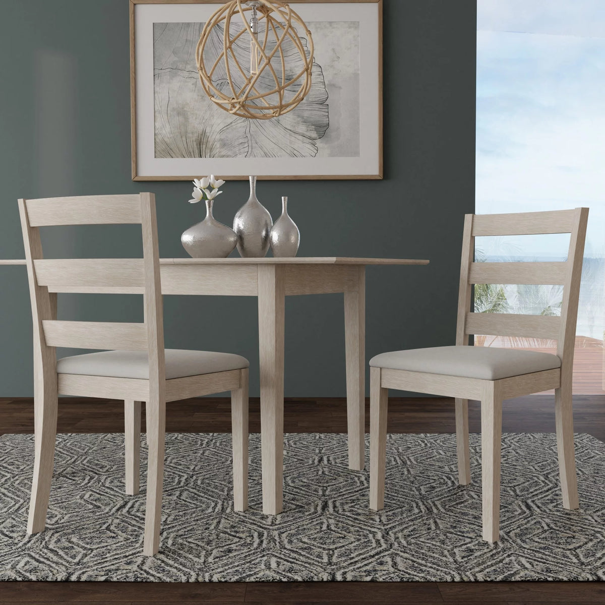 White Wood Ladder Back Dining Chair Set of 2 P839803