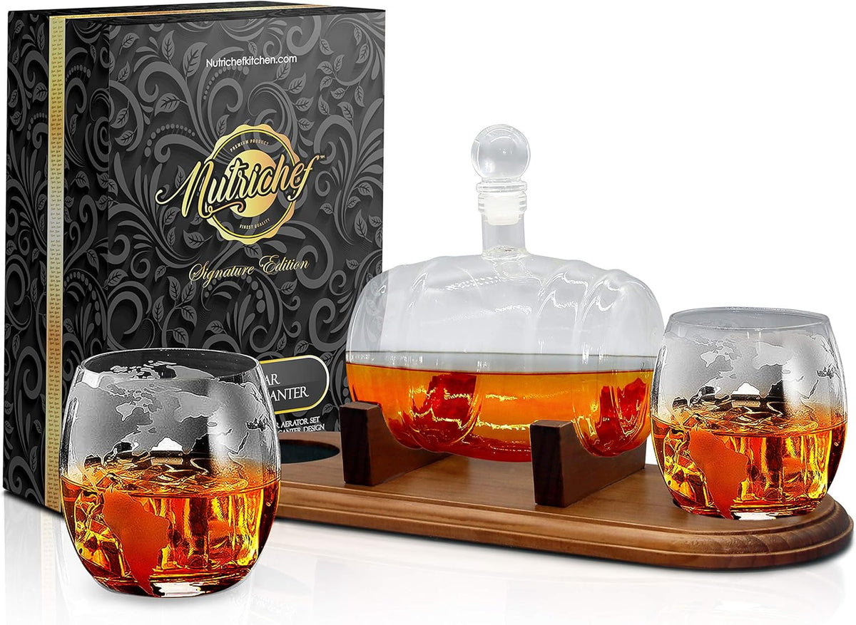 Brown Glass Whiskey Carafe with Stopper and Base O95153