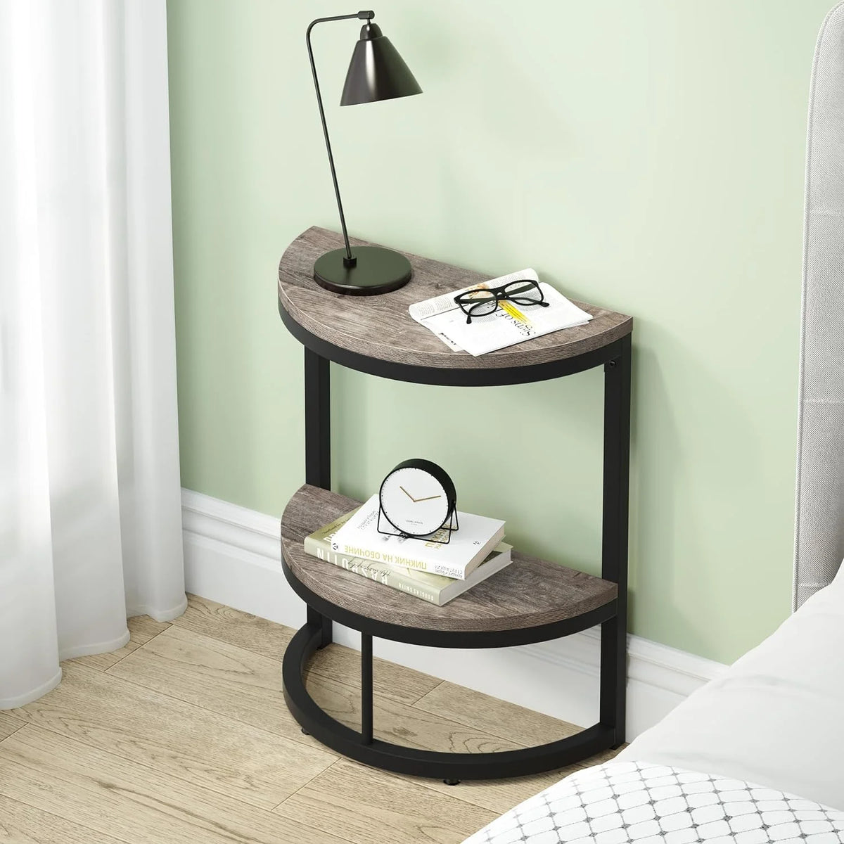 2-Tier Half Round Wood End Table V6256