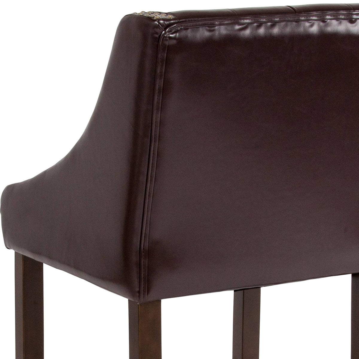 Tufted Walnut Counter Height Stool in Brown LeatherSoft T1986