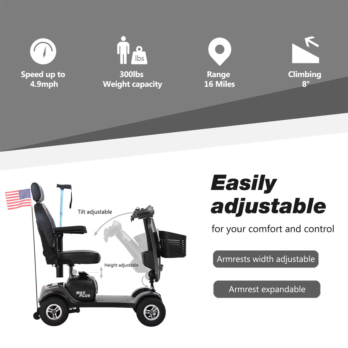 Blue 4-Wheel Folding Mobility Scooter M16092
