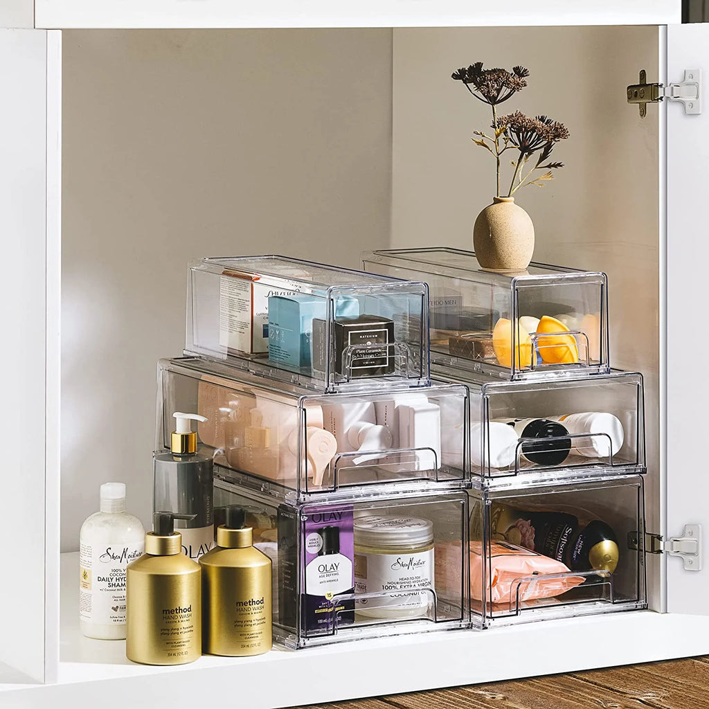 Clear Stackable Fridge Drawer Bins, 2 Pack Medium G54632