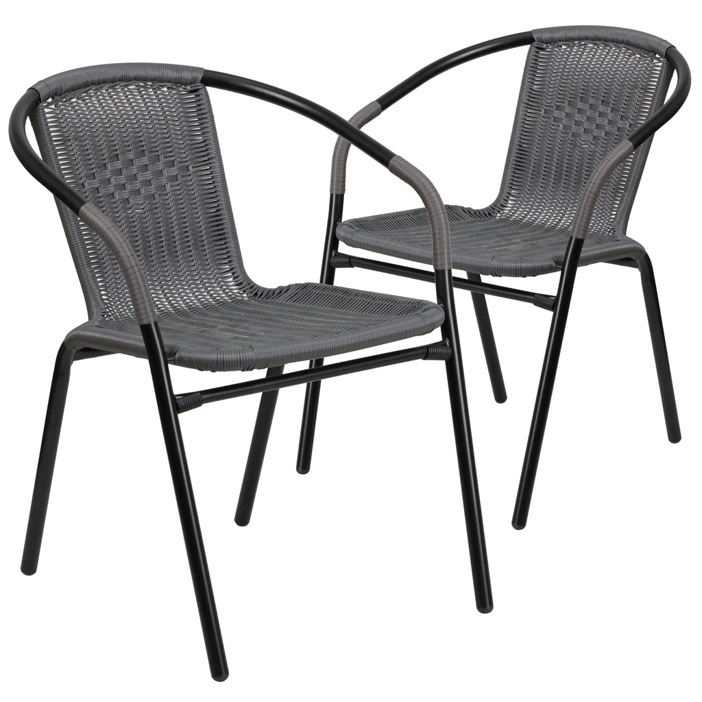 2 Pack Gray Rattan Stack Chair O3365