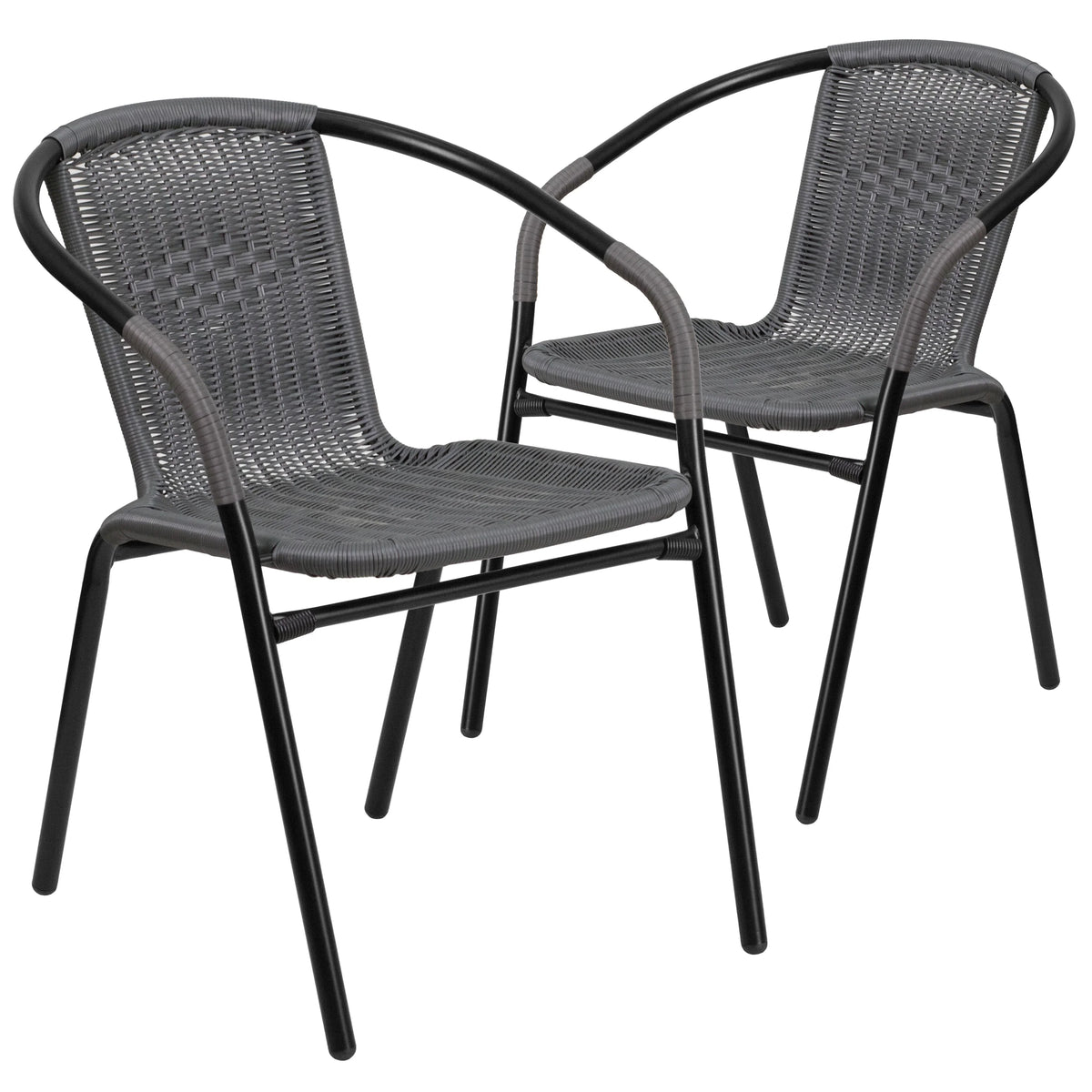 2 Pack Gray Rattan Stack Chair O3365