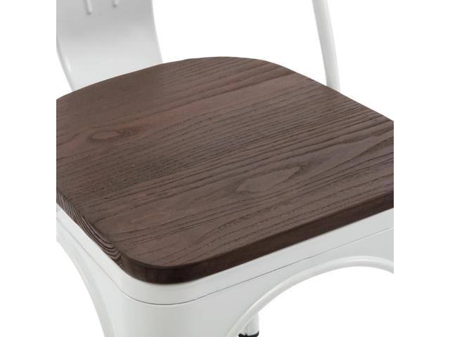 Set of 4 White Wood Seat Metal Bistro Dining Chairs W43376