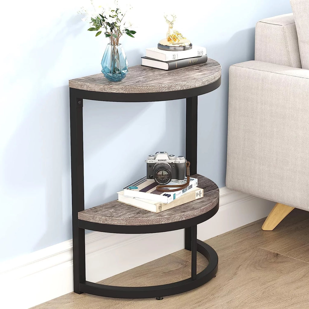 2-Tier Half Round Wood End Table V6256