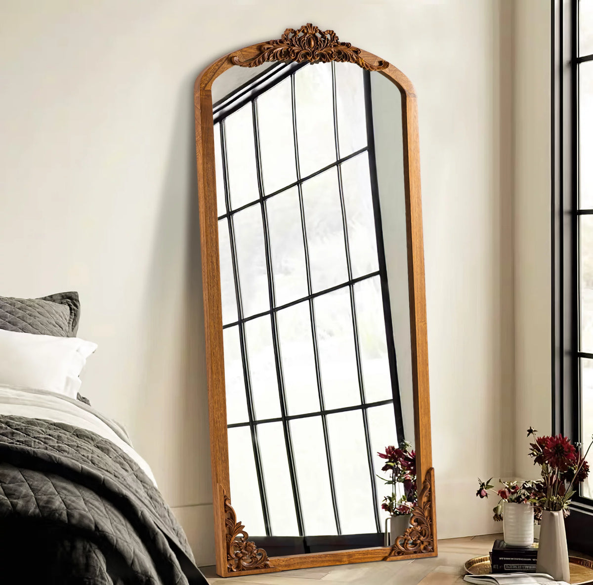 Wooden Arch Full Length Mirror 30"x 70" Gold E7244