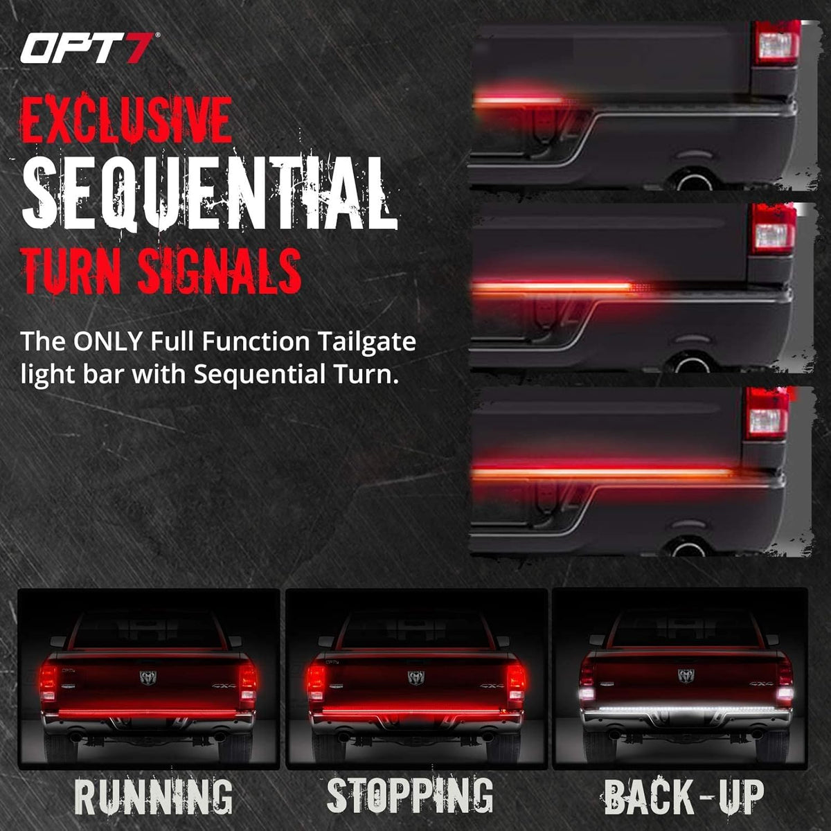 60" Redline Triple LED Tailgate Light Bar with Sequential Red Turn Signal N82134