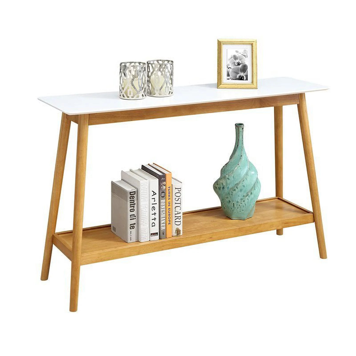 Mid Century Console Table in White and Natural Wood Finish E815238